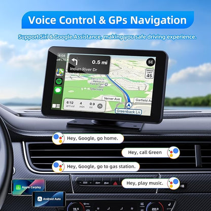 Wireless Apple Carplay and Android Auto Screen for Car, 7" HD Portable Touch Screen Car Stereo with Bluetooth, Backup Camera, Navigation, Mirror Link for All Vehicles