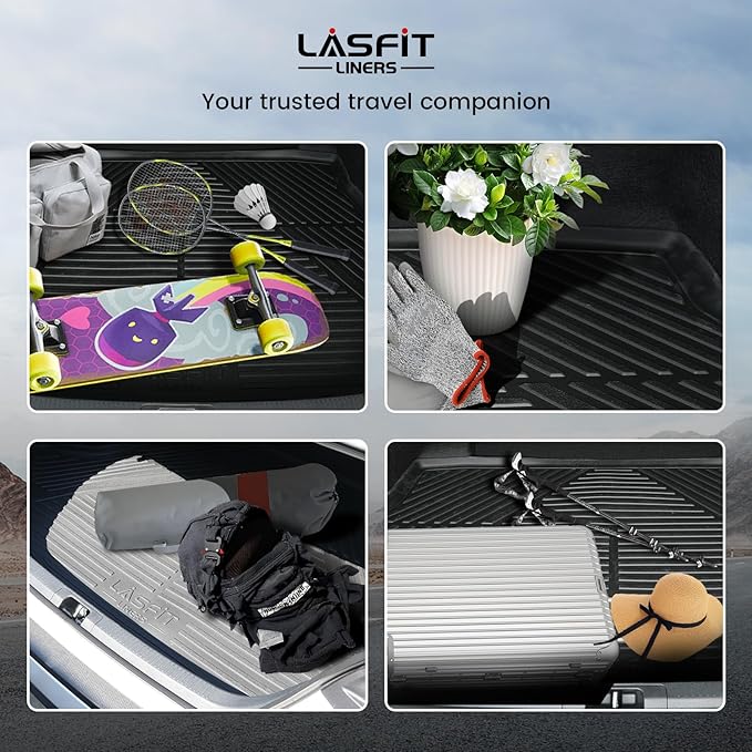 LASFIT Backrest & Cargo Mat for Mitsubishi Outlander 2022-2025 (Not Fit PHEV or Sport Models), Custom Fit All-Weather TPE Rubber Trunk Mat for Mitsubishi Accessories, Waterproof, Easy to Clean, Black