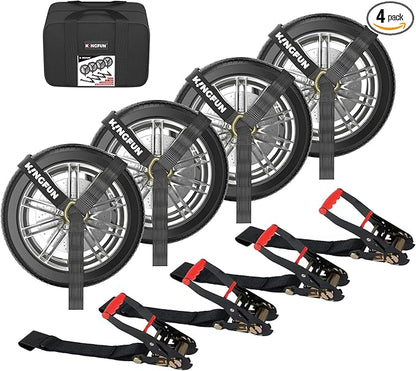 Kingfun Car Tie Down Straps for Trailers 4 Pack– Heavy Duty 2" x 120" Trailer Tire Straps with 3333 lbs Safe Working Load, Over The Wheel Strap for Car Hauler, Truck, UTV, and Utility Trailers