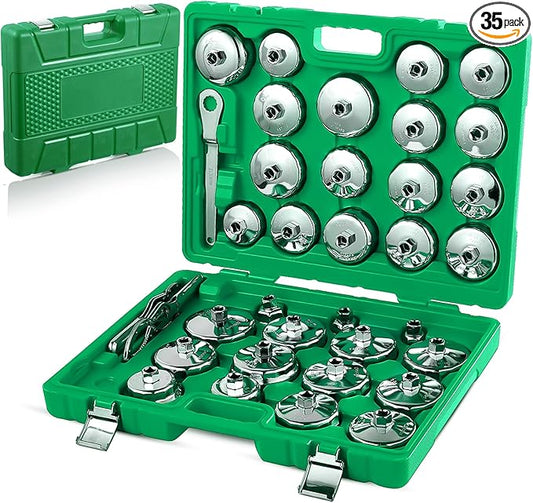 Auto Oil Filter Socket Wrench Set, Cup Type 1/2 inch Drive Cap Removal Tool, with Drain Plug Socket Set/Adjustable/Drive, Compatible, all Models Car, SUV, Oil Filter (35, GREEN)