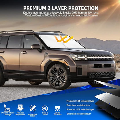 Windshield Sun Shade for H-yund-ai Santa Fe 2019-2025 2026 Foldable Sunshade Custom Fit Front Window Car Interior Accessories Protector Blocks UV Rays