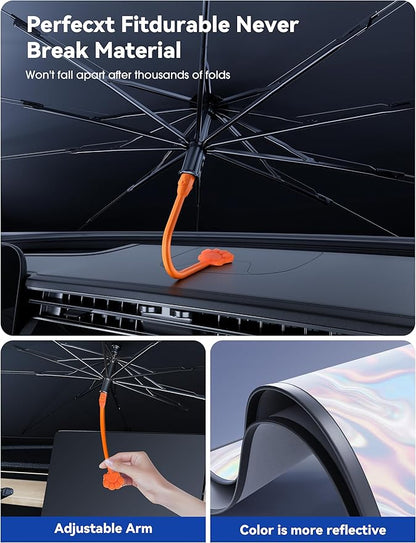 helloleiboo 𝟐𝟎𝟐5 𝑼𝑷𝑮𝑹𝑨𝑫𝑬 Car Windshield Sun Shade Umbrella,Colorful 360°Rotating Foldable Windshield Sun Shade Front Window Reflective Polyester Blocks Heat and Sun Sun Shade for Cars SUV