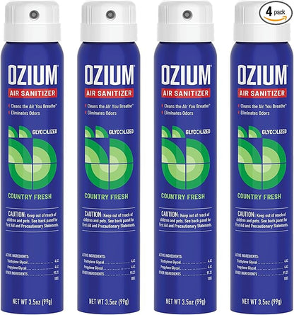 Ozium Air Sanitizer & Odor Eliminator for Homes, Cars, Offices and More, Country Fresh, 3.5 Ounce (Pack of 4)