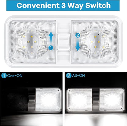 8 Pack RV Lights Interior 12V Led 8W Ceiling Double Dome Light 600 Lumen Brightness Lights Fixtures for RV Camper Trailer Boat Car, Natural White 4000-4500K, 48 X 2835 SMD LED