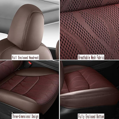 Tesla Model Y Seat Cover Full Set, Faux Leather Tesla Car Seat Cover, Perfect Suitable for Tesla Model Y 2020 2021 2022 2023 2024 2025 (Brown)