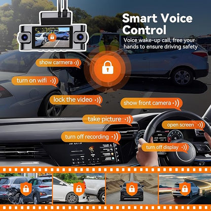 4K 360° DashCam for Cars,4 Channel Car Dash Cam Front and Rear Inside with 128GB Card Included,Voice Control,5.8G WiFi GPS,IR Night Vision, G Sensor, 24/7 Parking Mode &Loop Recording Dash Camera