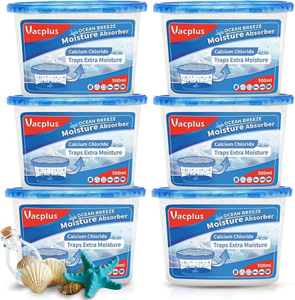 Vacplus Moisture Absorbers 6 Pack, 10.5 Oz Portable Humidity Absorber Boxes for Your Bathroom, Closet & Car, Dehumidifier with Ocean Fragrance, Light Blue