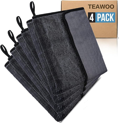 Shiny Wipes Shower Cleaning Cloth, Ultra Absorbent Car Drying Towel, 4 Pack 16 x 24 inch Microfiber Cleaning Cloth for Car, Bath & Househood
