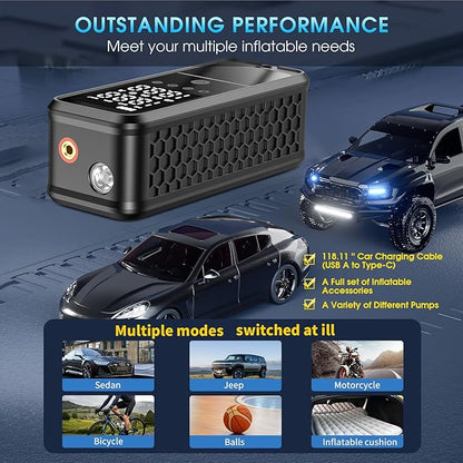 Tire Inflator Portable Air Compressor, 160 PSI Air Pump for Car Tires with Digital Pressure Gauge, Bike Tire Pump with LED Light Portable Tire Inflator for Car (Dark Gray)