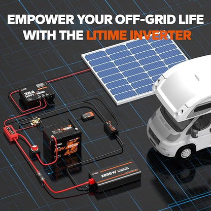 LiTime 1000W Pure Sine Wave Inverter 12V DC to 120V AC Converter for Home, RV, Truck, Camping, Built-in 2 AC Outlets, Off-Grid Solar Power Inverter with LCD Display Showing Real-time Status