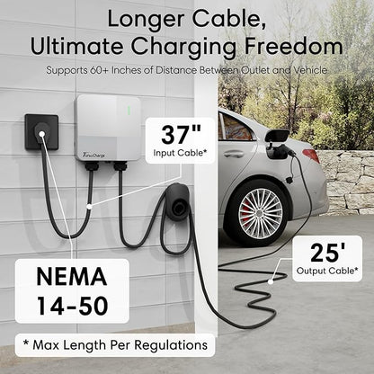 Level 2 EV Charger - 40 Amp Smart EV Charger for Home Level 2 NEMA 14-50, 240V Electric Vehicle Charging Stations 9.6kW, 25ft Cord, Outdoor/Indoor