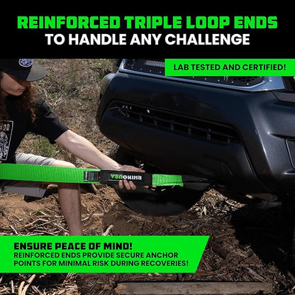 Rhino USA Recovery Tow Strap (3" x 30') - 31,518lb Break Strength - Emergency Recovery Strap Tow Rope for Truck, UTV, ATV & More - Heavy Duty Towing Strap for Offroad 4x4 Use - Compatible with Jeep