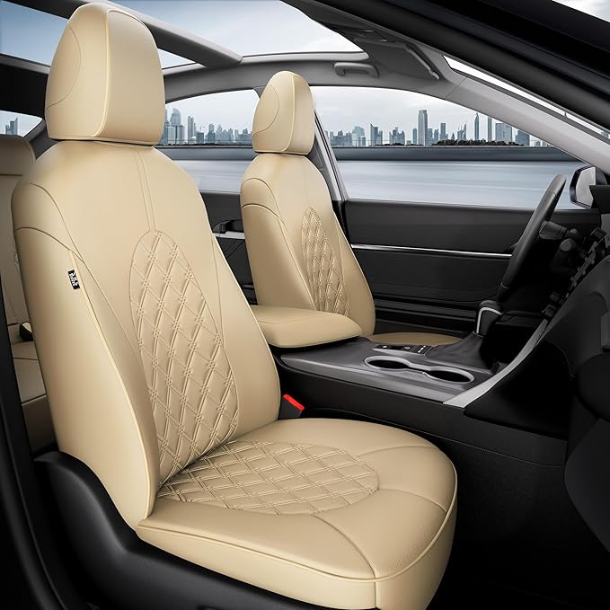 for Toyota Camry Seat Covers Hybrid XLE XSE 2018 2019 2020 2021 2022 2023 2024 - Custom Car Seat Cover Full Set, Waterproof Breathable Cushion Protector, Leather Seat Cover for Cars Beige