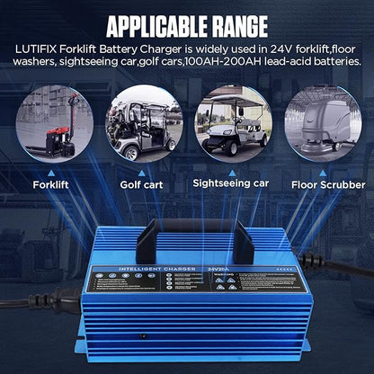 Forklift Battery Charger 24V 30A Automatic Smart Charger, Automotive Battery Charger Fully-Automatic Smart Charger for Forklift Club Car Golf Cart (24V20A)