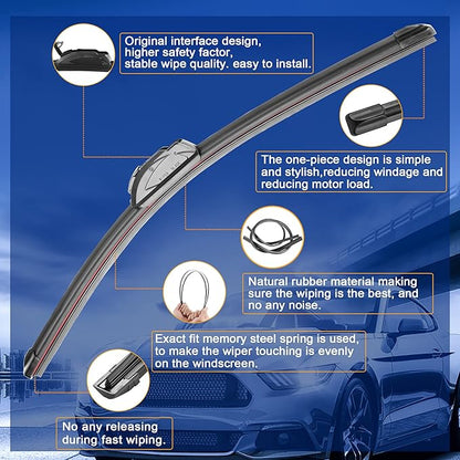 Windshield Wiper Blade Set Replacement for Toyota Rav4 2006-2012 Original Equipment Replacement Front Wiper Blades-24"/17"/12" (Set of 3) U/J Hook