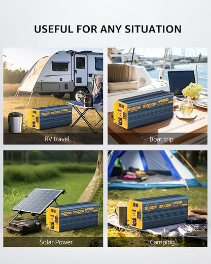 5000 Watt Power Inverter Pure Sine Wave 48V DC to 110V 120V 10000W Peak Heavy Duty Inverter with Remote Control and LED Display, 4 USB/Type-C Ports & 2 AC Outlets Car Charger for Vehicles RV