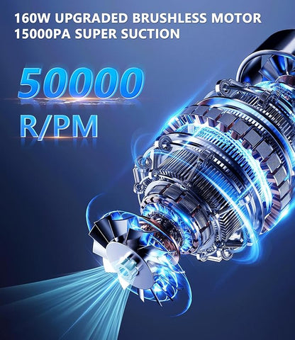 Handheld Car Vacuum Cordless, 18000Pa 160W Car Vacuum Cleaner,30Min Powerful Hand Held Vacuum Cordless Portable Vacuum Cleaner
