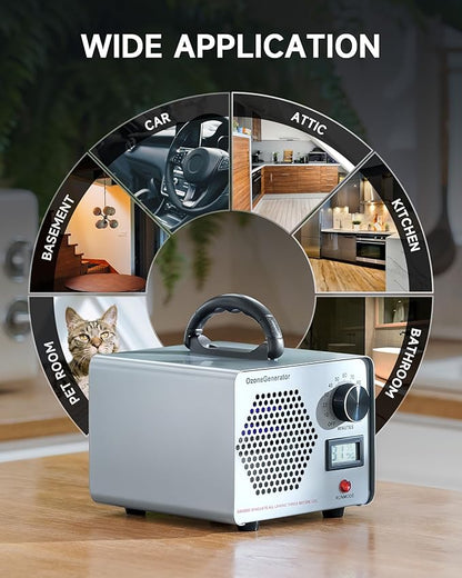 CREWORKS Ozone Odor Machine, Commercial Ozone Generator Air Purifier with Timer Display, 30000 mg/h Ozone Machine for Car Home Smoke Pet Odor Removal, High Capacity for 3200 sq ft Room, Silver