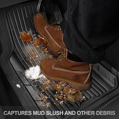 CAR PASS Heavy Duty Rubber Car Mats Metallic,Aluminum Film All Weather Floor Mats Waterproof Universal Trim to Fit SUVs Sedans Vans 4 Piece Anodized Deep Dish Two-Tone Sporty Carbon Fiber Black Chrome