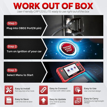 LAUNCH CRP123 V2.0 Plus Elite OBD2 Scanner, 2025 New Full System Lifetime Free Update Scan Tool with 3 Reset Oil Service, Throttle Adaption, SAS Relearn, Car Scanner for All Cars