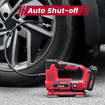 Tire Inflator Portable Air Compressor, 20V Cordless Car Tire Pump w/Rechargeable Li-ion Battery, 12V Car Power Adapter, Digital Pressure Gauge, 150PSI Tire Compressor for Many Inflatables