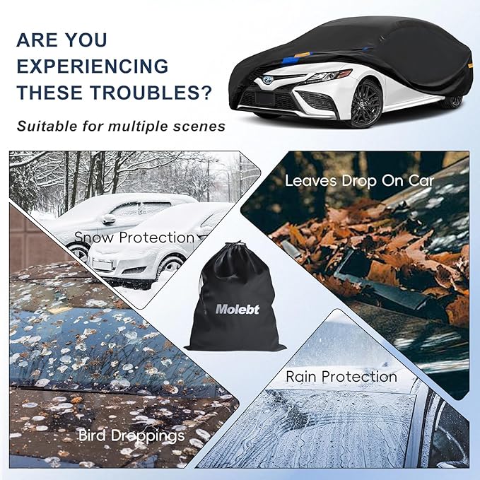 Car Cover Waterproof All Weather for Automobiles, Full Exterior Covers for Sedan & Coupe (201-208 inch) Universal Fit for Chrysler 300, Benz S-Class, etc. Rain Winter Sun Snow Protection.