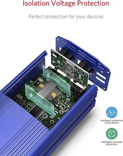 BESTEK 500W Power Inverter DC 12V to 110V AC Converter with 4.8A Dual USB Car Charger ETL Listed (Blue)