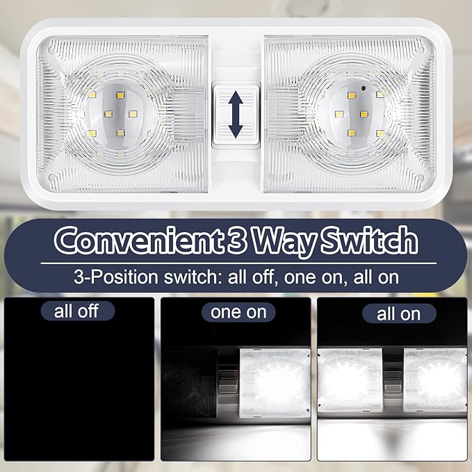 1 Pack RV Lights Interior 12V Led 8W Ceiling Double Dome Camper Light 600 Lumen Brightness Light Fixture for RV Camper Trailer Boat Car, Natural White 4000-4500K, 48 X 2835 SMD LED