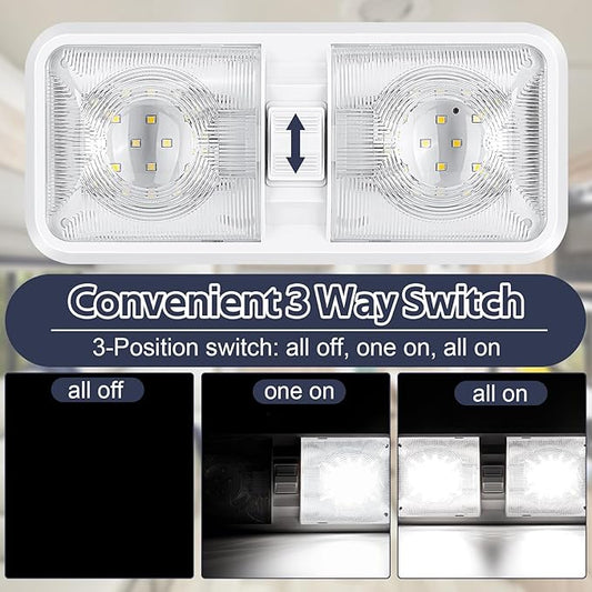 1 Pack RV Lights Interior 12V Led 8W Ceiling Double Dome Camper Light 600 Lumen Brightness Light Fixture for RV Camper Trailer Boat Car, Natural White 4000-4500K, 48 X 2835 SMD LED