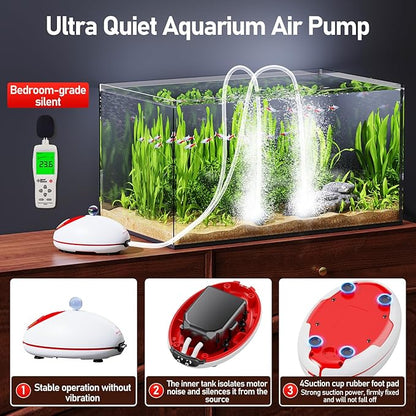 1.5w Ultra Quiet Aquarium Air Pump, Aquarium Aerator Adjustable Airflow, Single Hole Suitable for 40 to 70 GPH Fish Tank