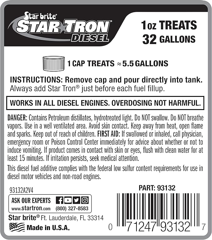 Star Tron Super Concentrated Diesel Formula - Stabilize & Rejuvenate Diesel, Biodiesel & All Regular Gasoline - 1 Oz Treats 32 Gallons