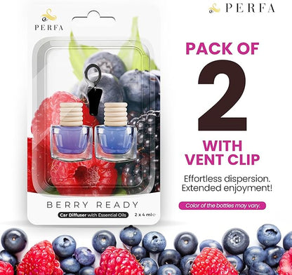 Car Air Fresheners for Women - Mixed Berries Fragrance | Pack of 2 Long Lasting Air Freshener | Odor Eliminator Car Perfume Diffuser with Essential Oils | Car Air Freshener Vent Clip by Perfa