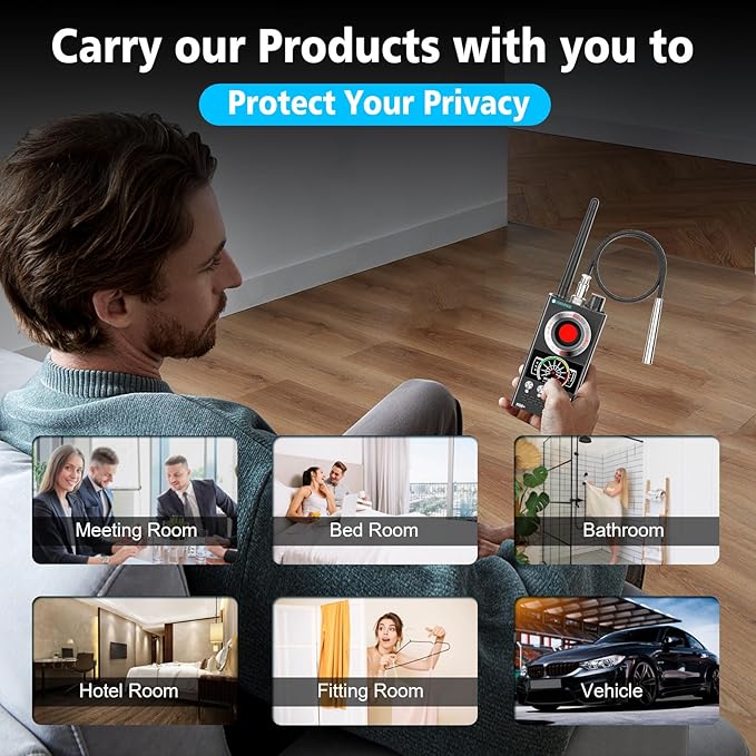 JMDHKK Hidden Camera Detector & Bug Detector – Magnetic Tracker & Wireless Signal Finder for Home, Office, Hotel, Car – Advanced Privacy Protection for Travel & Security (Gray)