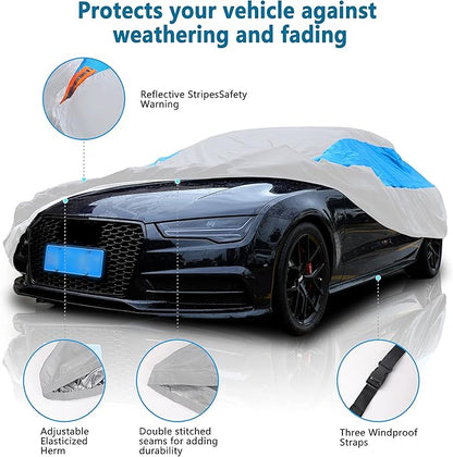 MORNYRAY Waterproof Car Cover All Weather Snowproof UV Protection Windproof Outdoor Full car Cover, Universal Fit for Sedan (Silvery, A2-Fit Sedan Length(Up to 177 inch)