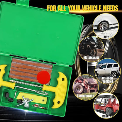 Tire Repair Kit, 33Pcs Heavy Duty Tire Plug Kit, Universal Tire Repair Tools to Fix Punctures and Plug Flats Patch Kit for Cars, Motorcycles, Atvs, Tractors, Etc