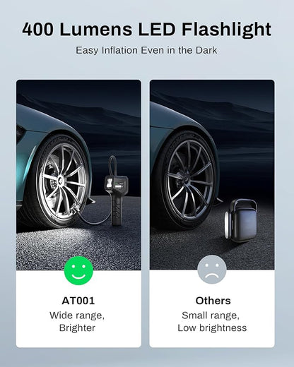Tire Inflator Portable AMPBANK AT001, Portable Tire Inflator for Car with Pressure Gauge,Auto Air Pump150 PSI, Portable Air Compressor with LED for Car Tires, Motorcycle, SUV, Bicycle, Balls and more