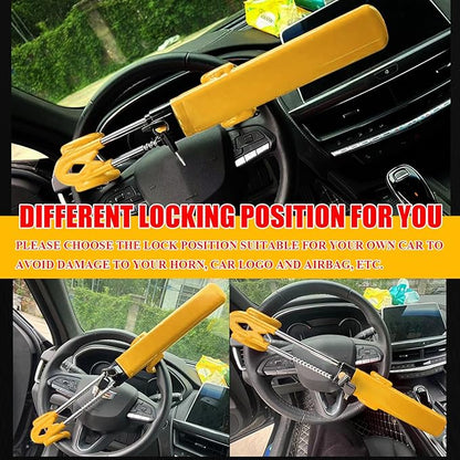 Steering Wheel Lock, Car Steering Wheel Lock Anti-Theft Device, Great Deterrent Adjustable Steering Double Hook Car Column Bar Lock for Car Truck Van and SUV, Heavy Duty Security
