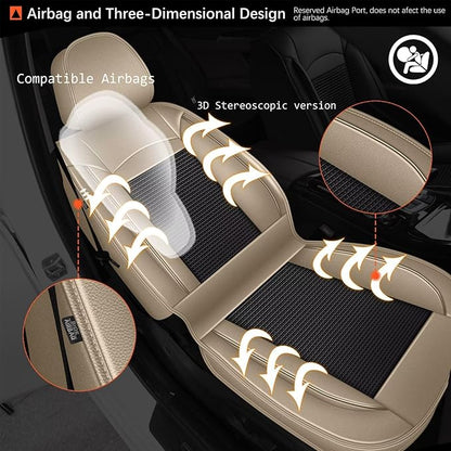 2 Front Seat Covers Fit for Toyota Camry 2012-2023 2024 2025: Car Seat Covers Leather Waterproof Ice Silk Breathable Car Seat Cushion Protector (2 Seats, Black & Beige)
