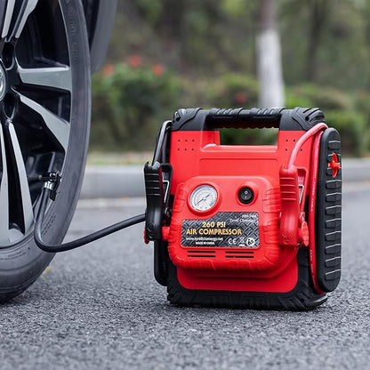 New Upgrade 1800A Car Battery Jump Starter with Air Compressor, 20000mAh 12V Auto Lead-Acid Battery Booste, 260PSI Tire Inflator (Up to 8.0L Gas/Diesel) with LED Light & USB