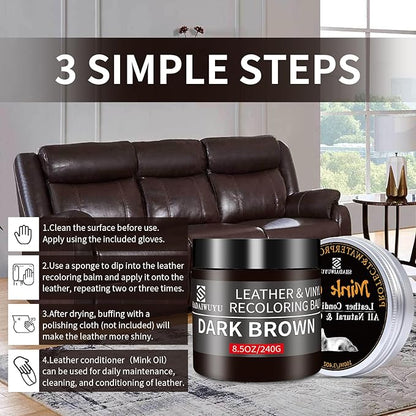 8.5oz Leather Recoloring Balm with 100ml Mink Oil,Dark Brown Leather Repair kit for Furniture and Car Interior,Leather Couch Scratch Repair,Leather Dye Paint,Mink Oil for Leather