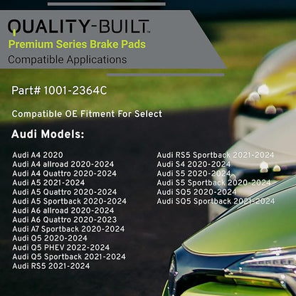 Premium Ceramic Rear Brake Pads (1001-2364C) Compatible with 2020-2024 Audi (A4/A4 allroad/A4 Quattro/A5/A5 Quattro/A5 Sportback/A6 allroad/A6 Quattro/A7 Sportback/Q5 & More)