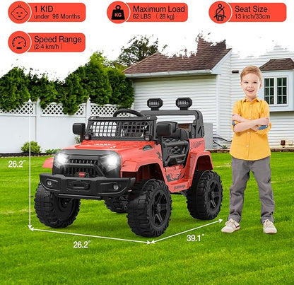 12V Kids Electric Ride On Truck Car w/Parent Remote Control, Spring Suspension, LED Lights & AUX Port | Outdoor Ride Toy for Boys Girls
