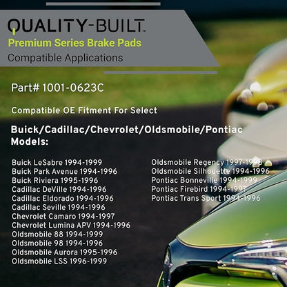 Premium Ceramic Front Brake Pads (1001-0623C) Compatible with 1994-1999 Buick/Cadillac/Chevrolet/Oldsmobile/Pontiac (88/98/Aurora/Bonneville/Camaro/DeVille/Eldorado/Firebird/LeSabre)