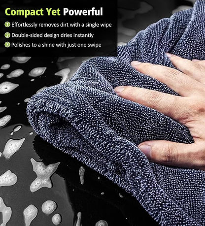 2-Pack Car Drying Towels, 16"x 16" Microfiber Drying Towel for Car Detailing, 1400 GSM High Absorbent Edgeless Streak Free Car Wash Drying Towels for Car Truck SUV, Green&Gray