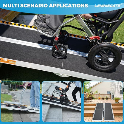 LEMNISCATE 8FT Wheelchair Ramp, Anti-Slip Portable Aluminum Ramps for Home, 800 LBS Capacity Folding Handicap Threshold Wheel Chair Ramps for Home, Entry, Steps, Stairs, Doorways, Curbs, Shed, Car