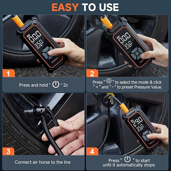 OlarHike Cordless Tire Inflator Portable Air Compressor, Ultra Fast Inflation, Air Pump for Car Tires, Pickup Truck, Motorcycle, Bicycle, Balls, Electric Pump with LED Light & Digital Pressure Gauge