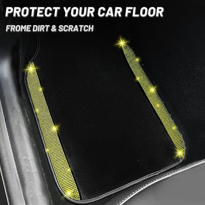 NBTEPEM Bling Car Floor Mats Full Set, Universal Fit Most Cars,SUV, Trucks, 4 pcs Sparkle Glitter Diamond Carpet for Women Girls with Anti-Slip Pad (Yellow Diamond)