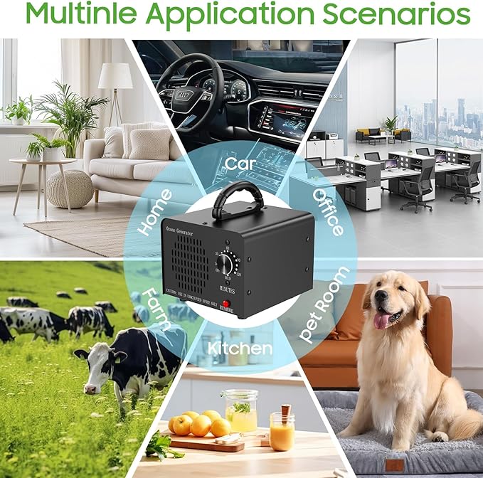 Ozone Generator Machine 60,000mg/h, High Capacity Ozone Odor Eliminator Removal Air Purifier for Home Car Pet & Basement Odor, Suitable for Spaces up to 7,000 Square Feet, Black