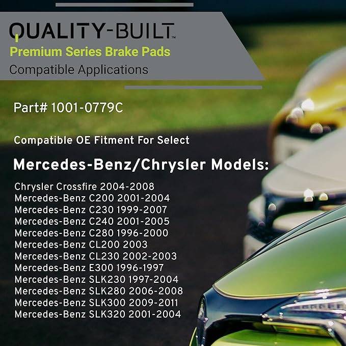 Premium Ceramic Rear Brake Pads (1001-0779C) Compatible with 1996-2011 Chrysler/Mercedes-Benz (C200/C230/C240/C280/CL200/CL230/Crossfire/E300/SLK230/SLK280/SLK300/SLK320)