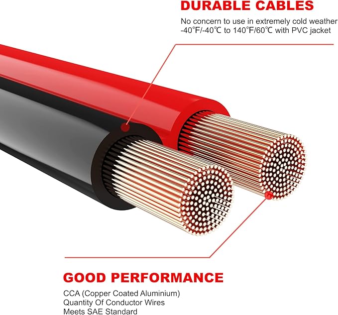 Jumper Cables with LED Light - 6 Gauge 16 Feet Battery Heavy Duty Booster Cables (6AWG x 16Ft) with Carrying Bag, Safety Gloves and Iron Brush